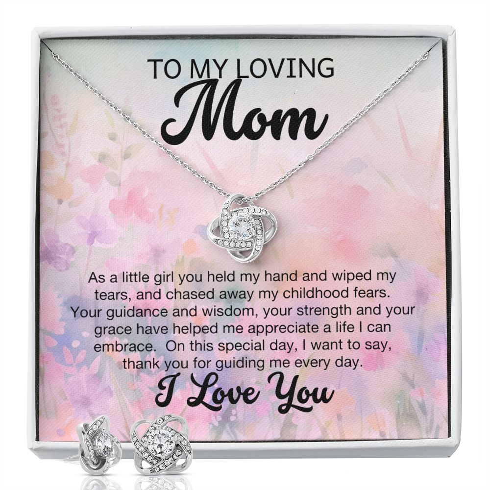 To My Loving Mom-Love Knot Necklace & Earring Set