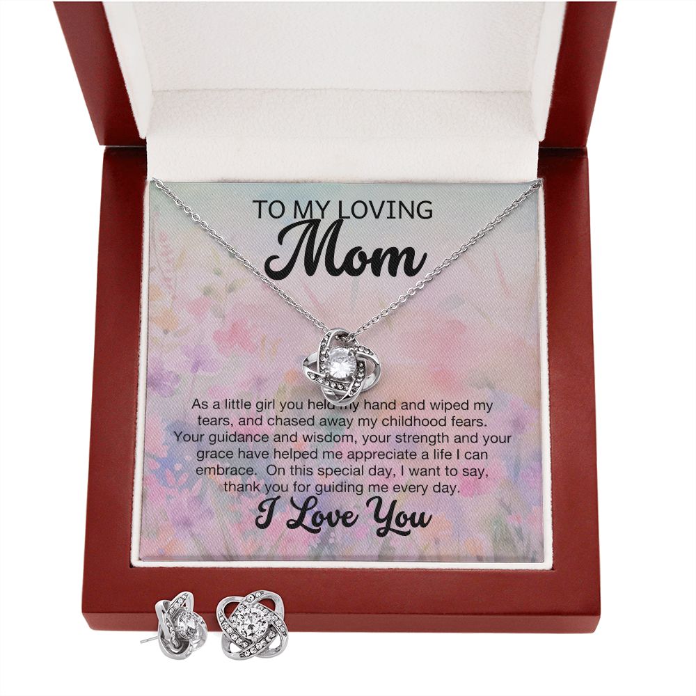 To My Loving Mom-Love Knot Necklace & Earring Set