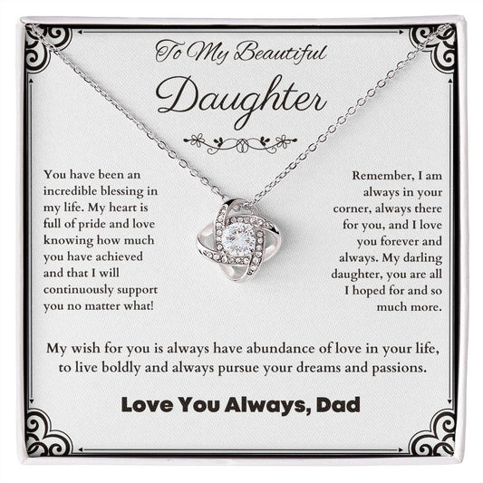 To My Beautiful Daughter-Love Knot Necklace-Gift For Daughter From Dad