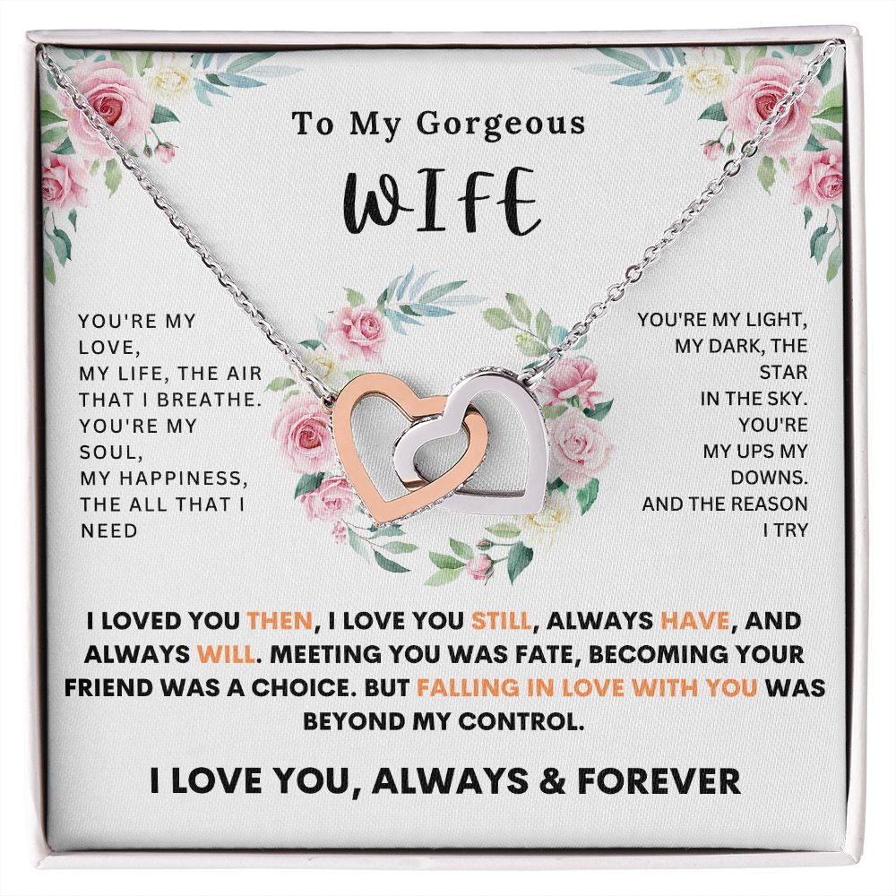To My Gorgeous Wife-Interlocking Hearts Necklace-Gift For Wife From Husband