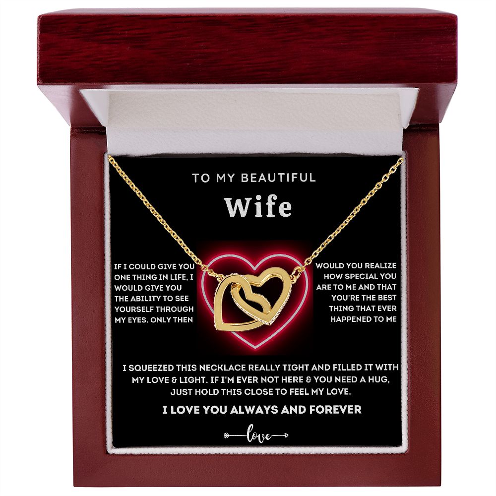 To My Beautiful Wife-Interlocking Hearts Necklace-Gift For Wife From Husband