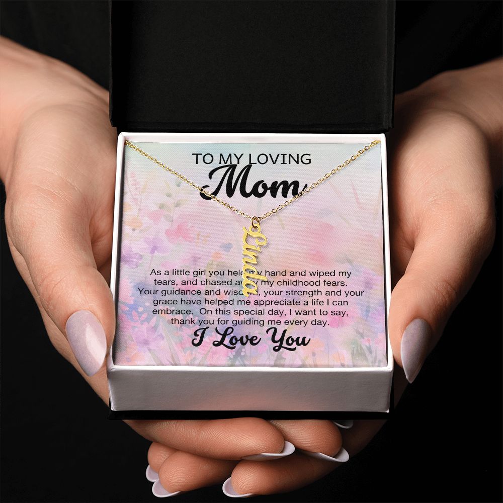 To My Loving Mom- Personalized Stylish Vertical Name Necklace