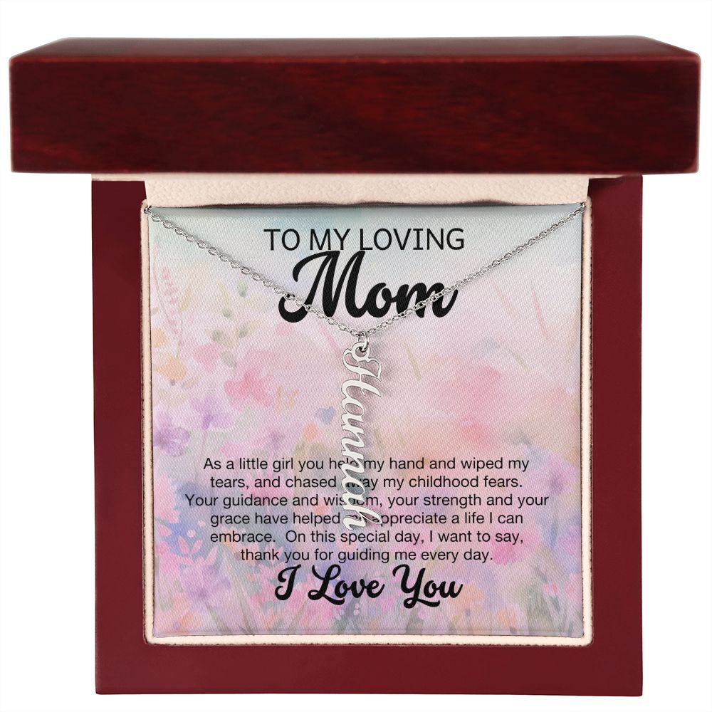 To My Loving Mom- Personalized Stylish Vertical Name Necklace